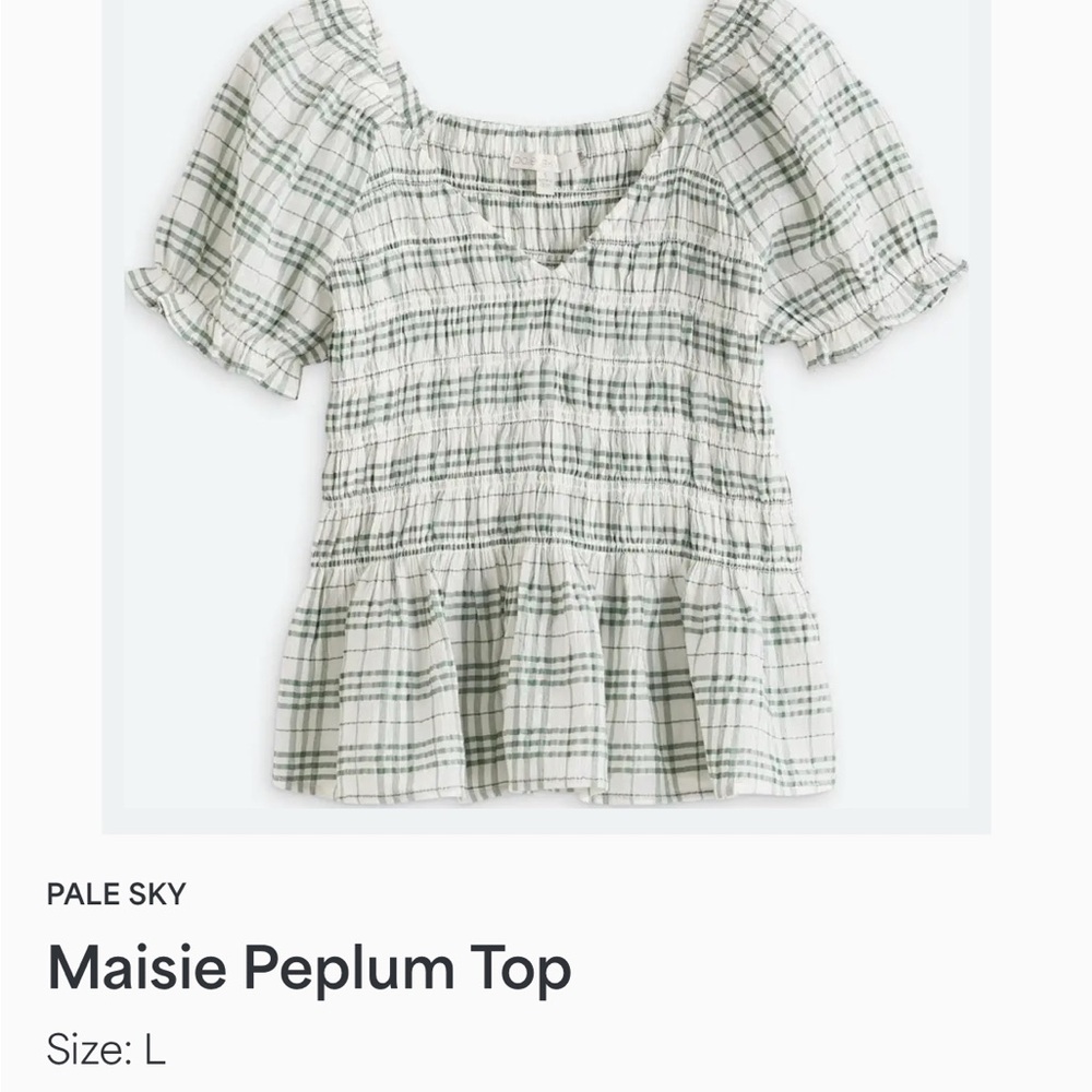 White and Green Puff Sleeve Peplum Blouse New Stitch Fix Pale Sky Maisie Sz L